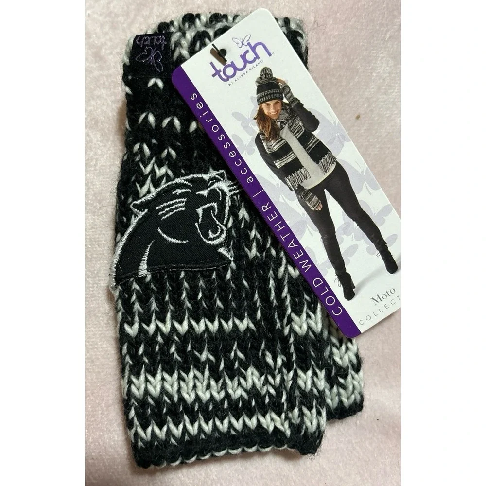 NEW Touch by‎ Alyssa Milano NFL Carolina Panthers Moto Coll. Fingerless Gloves